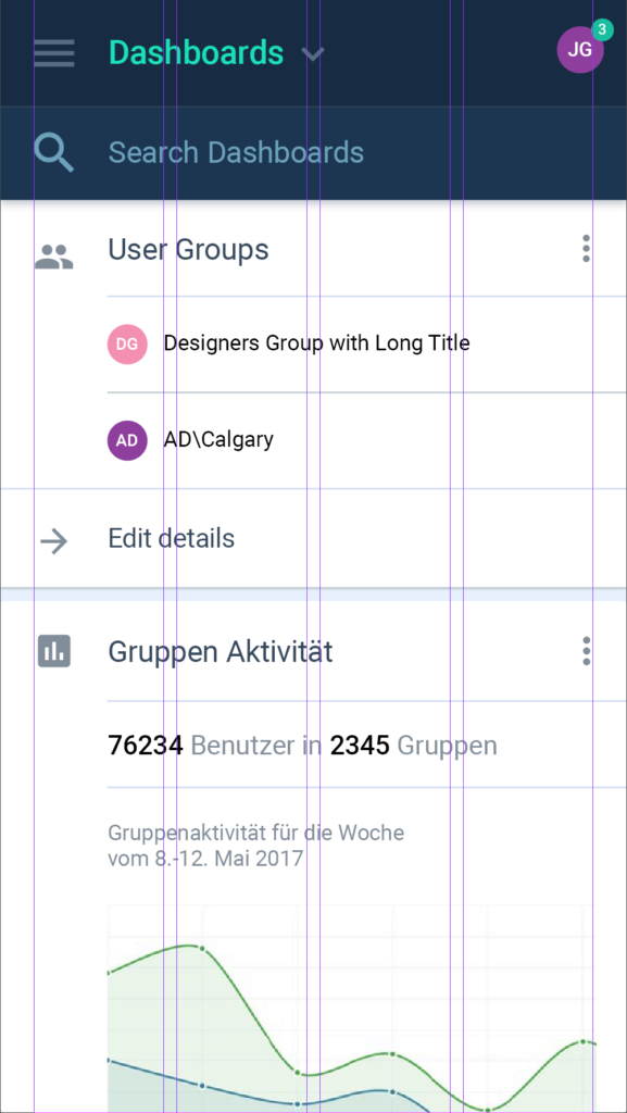 Mobile layout showing a four-column grid